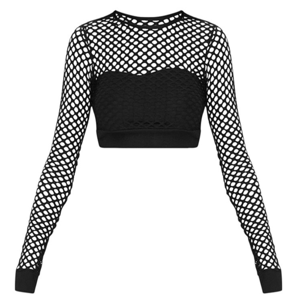 PrettyLittle Thing Fishnet Long Sleeve Crop Top